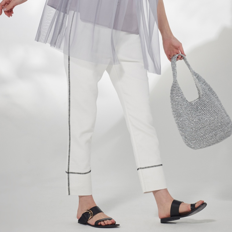 KidsAngel カットデニム3本針ステッチテーパードパンツ