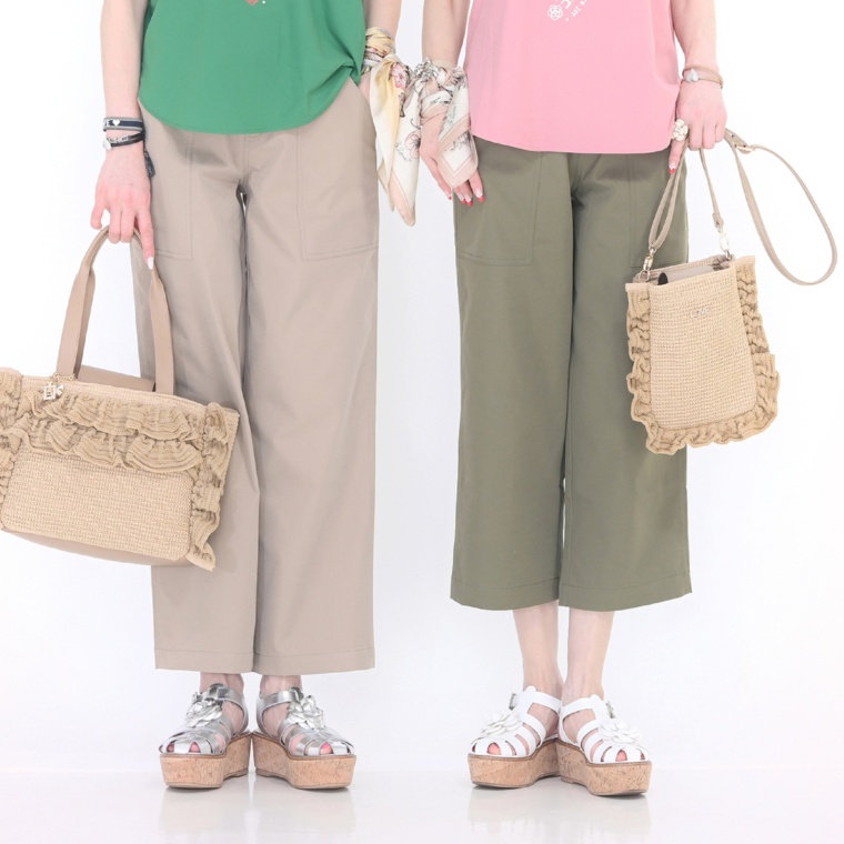 &LOVE選べる股下HAPPY刺繍の撥水セミワイドパンツ