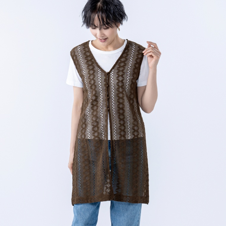 Coeur sucre くるみ釦のレースジレ