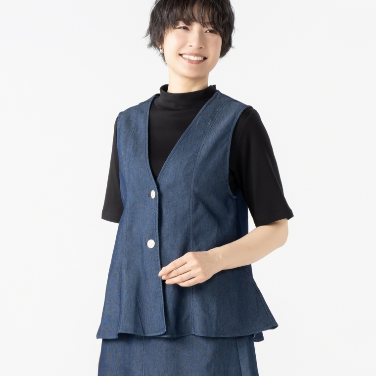 Pixie Heart 軽やかガーゼタッチ新感覚デニムジレ