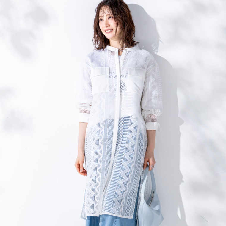 Remite スクエアレースロングブラウス