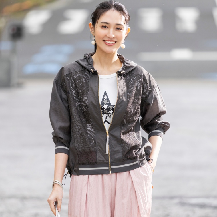 Remite レース使いラインリブシアーブルゾン