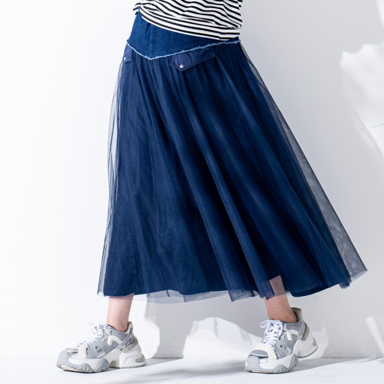 Remite デニムコンビネーションチュールスカート
