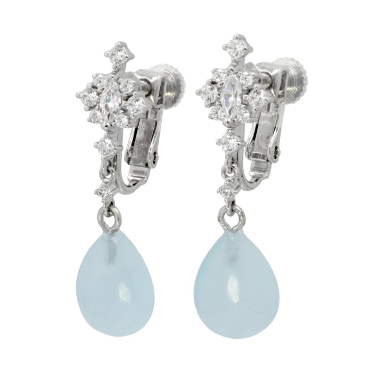 アクアマリン&CZ ペアシェイプイヤリング/ピアス[リオラ]