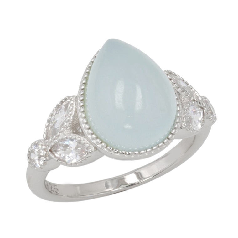 シルバー925 アクアマリン&CZ ペアシェイプリング[リオラ]