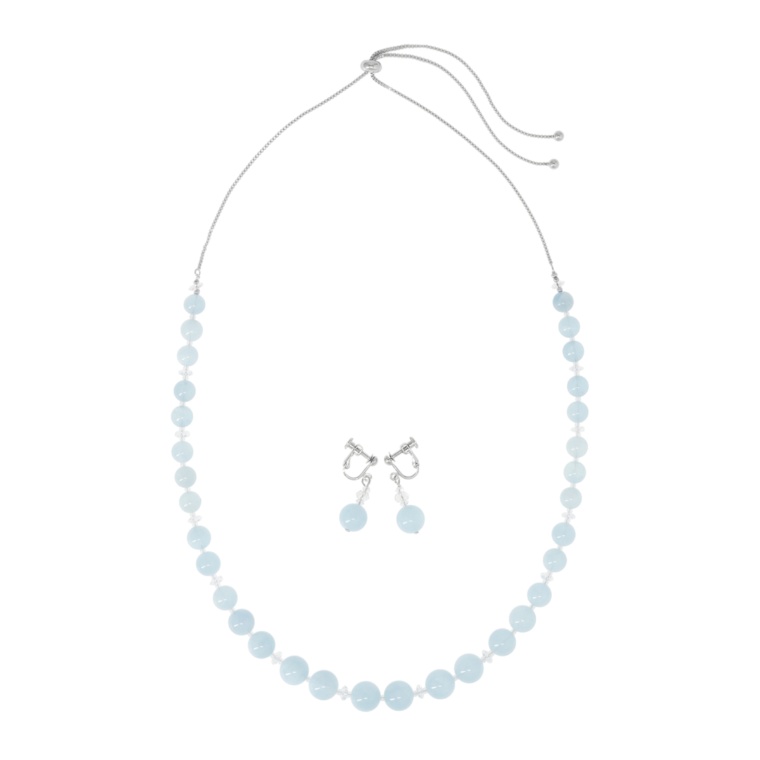 アクアマリン&水晶 スライドチェーンネックレス&イヤリング/ピアス