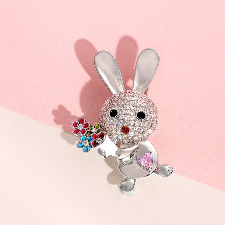 JinkaNezu キュービックジルコニア ブーケラビット ブローチ