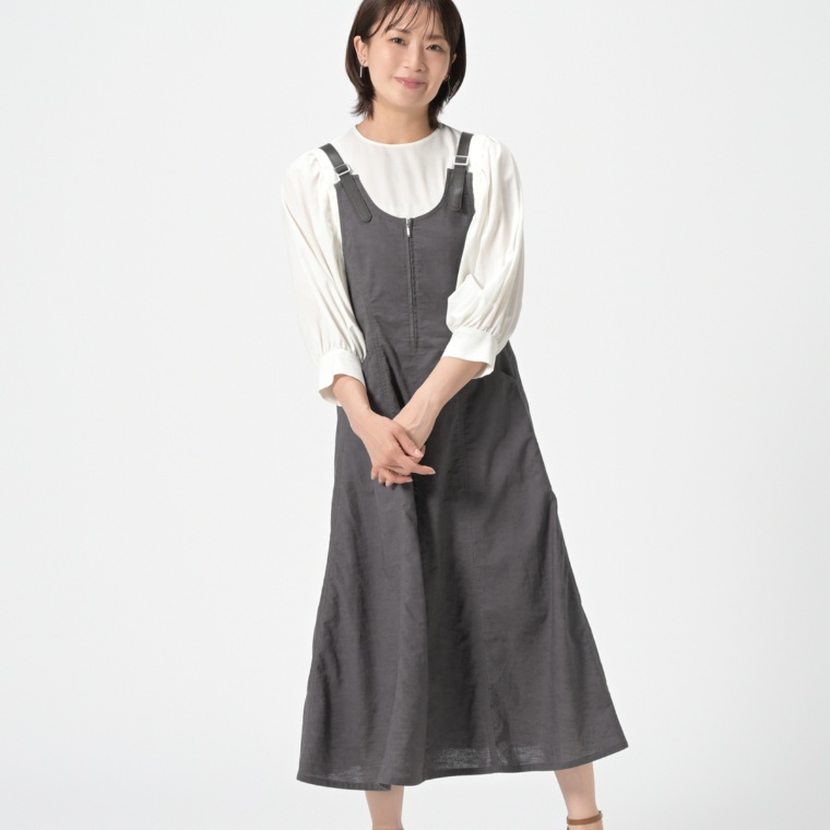 MINHA KILAKILA 麻混合皮使いジャンパースカート