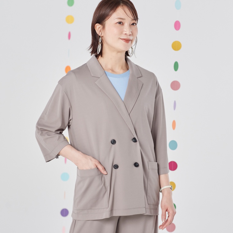 エニワイズ 七分袖で軽やか ダブルテーラードジャケット