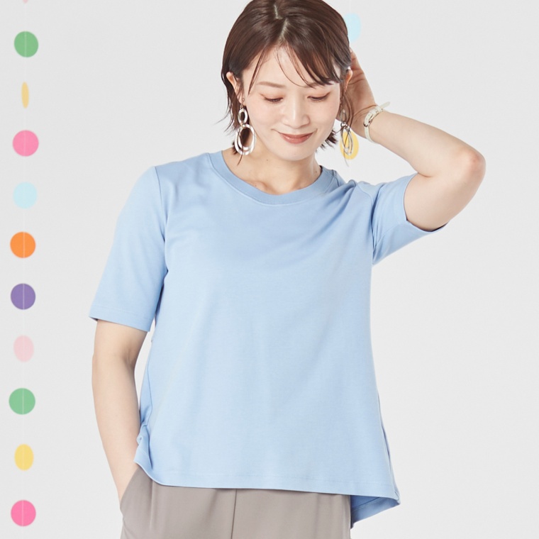 エニワイズ 衿リブスーピマ混バックフレアプルオーバー