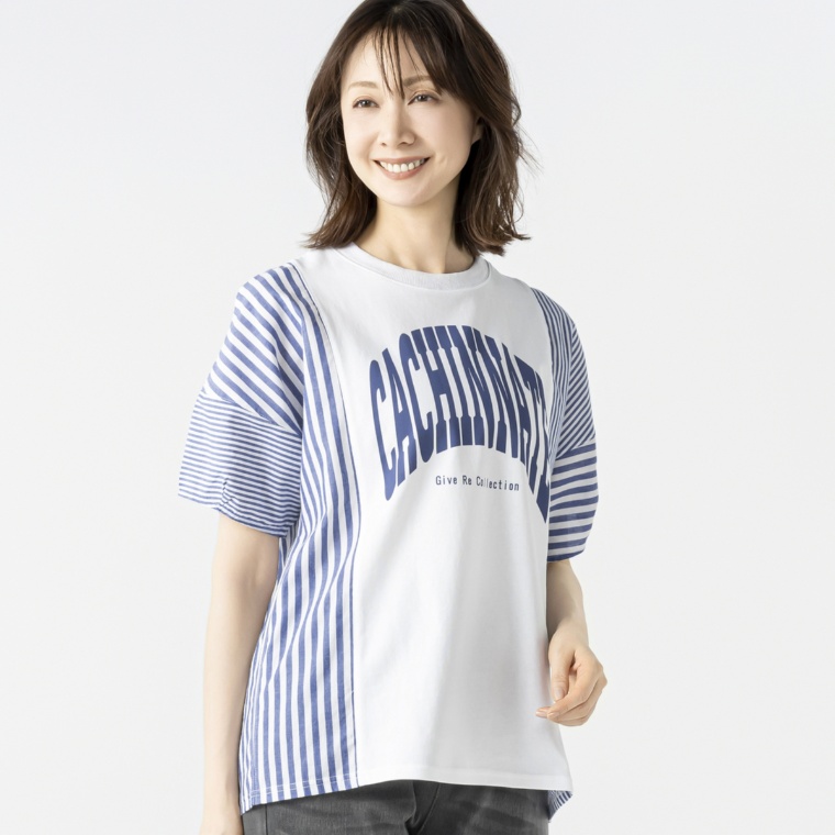 GRC ストライプ切替プリントTシャツ