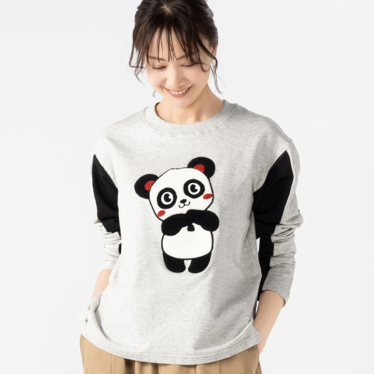 PERSONS 袖配色パンダ刺繍Tシャツ