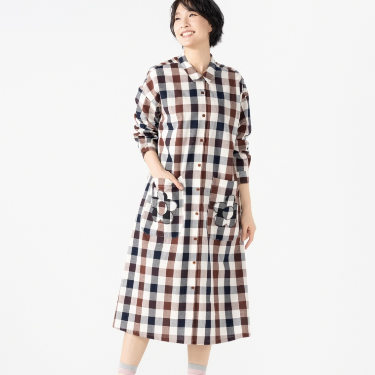 PERSONS チェックコンビシャツワンピース