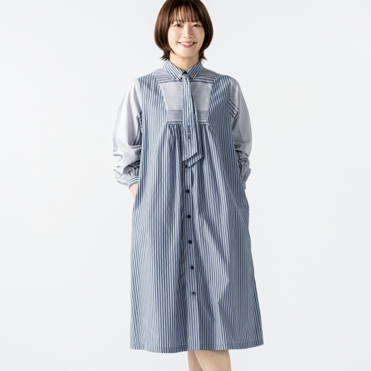 スクープクラブ ネクタイがアクセント マルチストライプワンピース