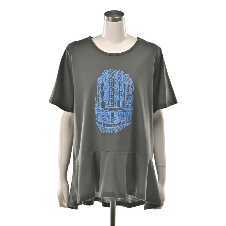 スクープクラブ 街並みプリント ペプラムプルオーバー