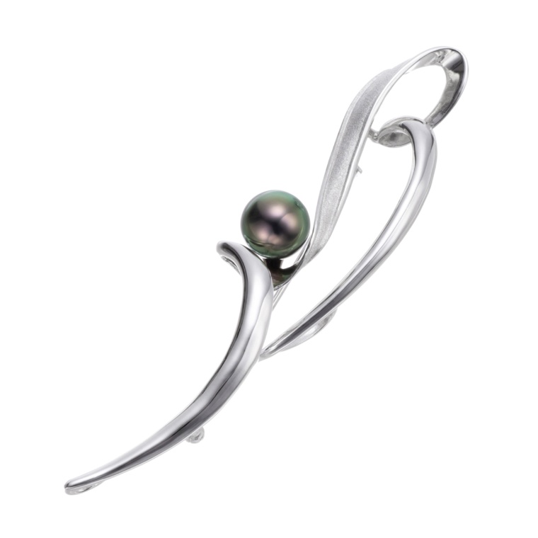 Permore テリ最強ピーコック SV黒蝶真珠 ブローチ9mm