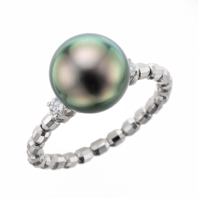 PT 黒蝶真珠&ダイヤストレッチリング テリ最強ピーコック