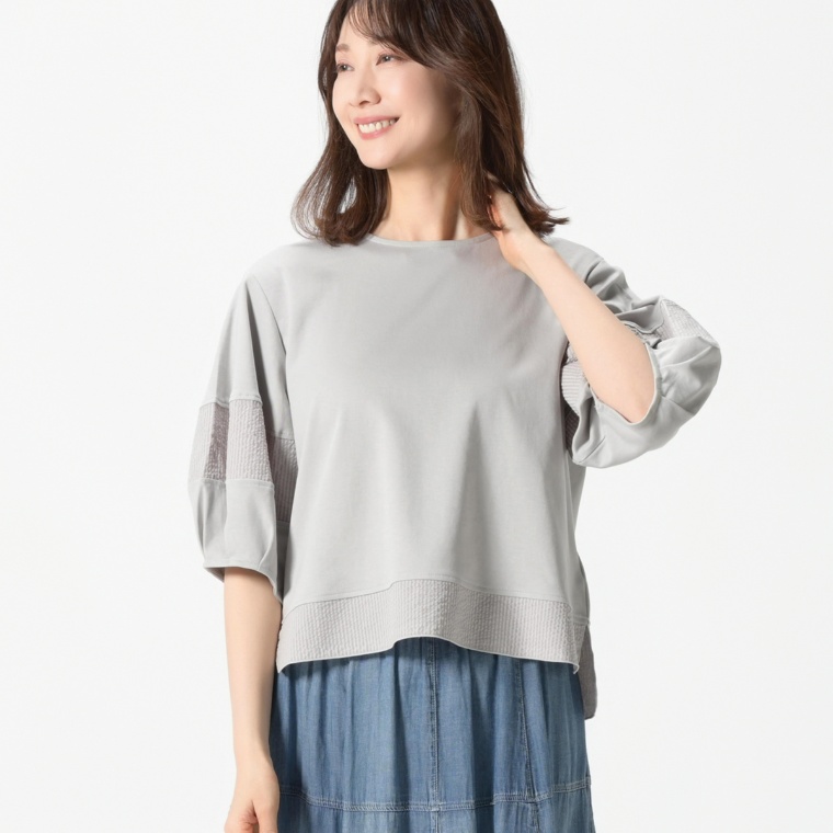 MINHA KILAKILA異素材使いパフスリーブプルオーバー