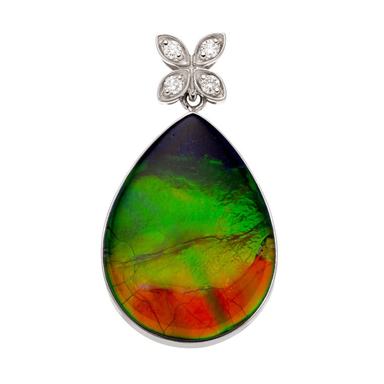 PT900アンモライトダイヤモンドペンダントヘッド[ペアシェイプ]