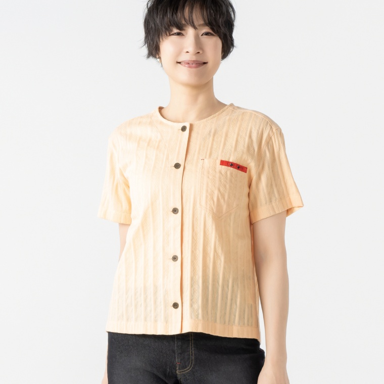 CORNPOPPER ノーカラードビー柄シャツ