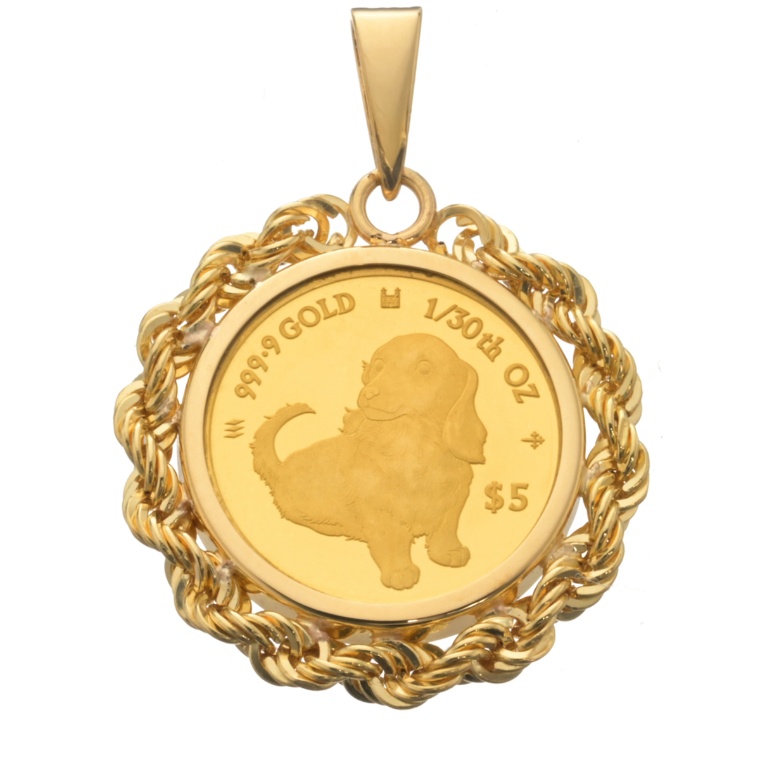 純金/18K ミニチュアダックスコインペンダントヘッド 1/30oz