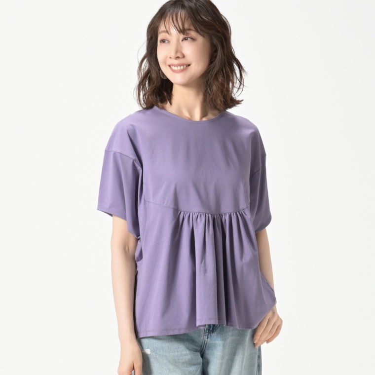 エニワイズ バックシャンデザイン裾フレアカットソー