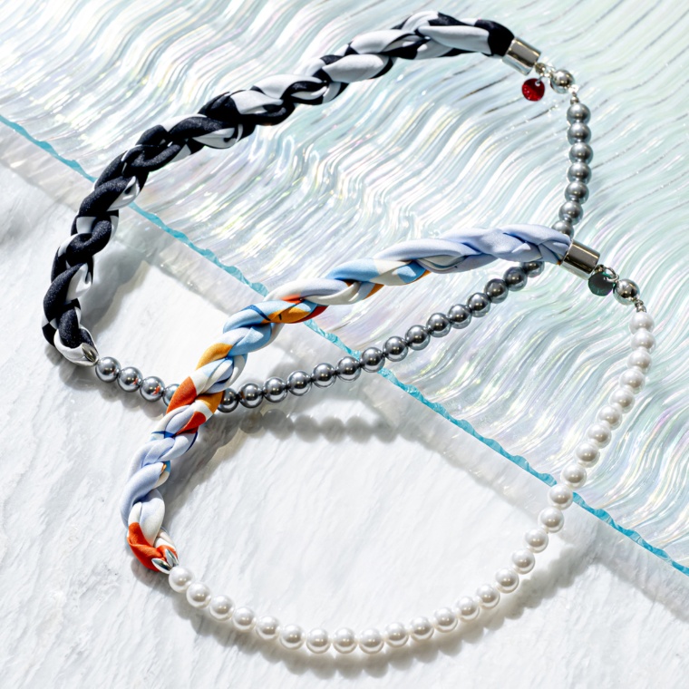 calma スカーフパールビーズMIXネックレス