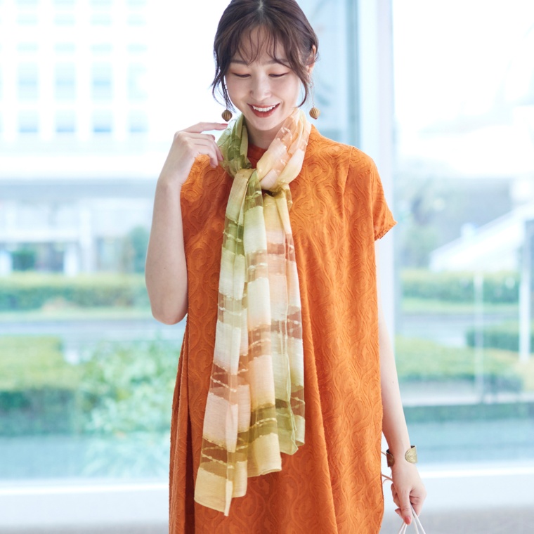 Pomelo シルク混ボーダージャガードストール