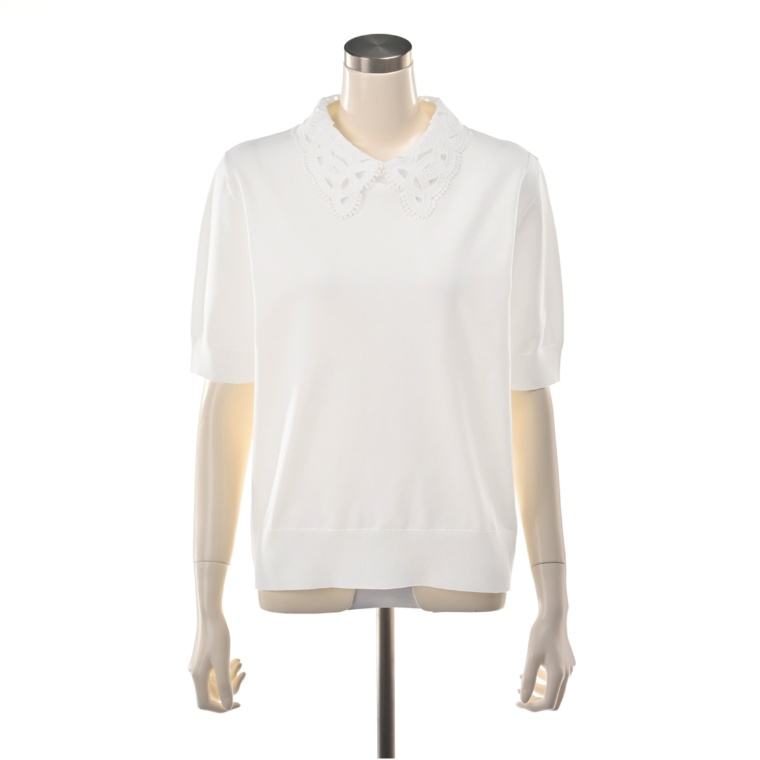 ANNE COQUINE レース襟付きニット半袖トップス