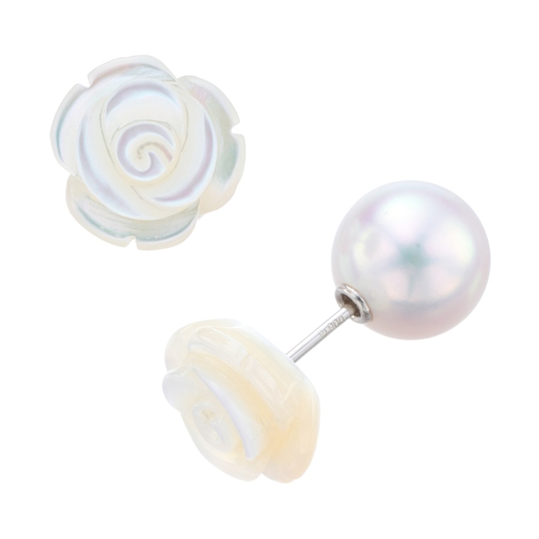 ピアルミナ PT アコヤ真珠&ローズシェル ピアス 8.5mm