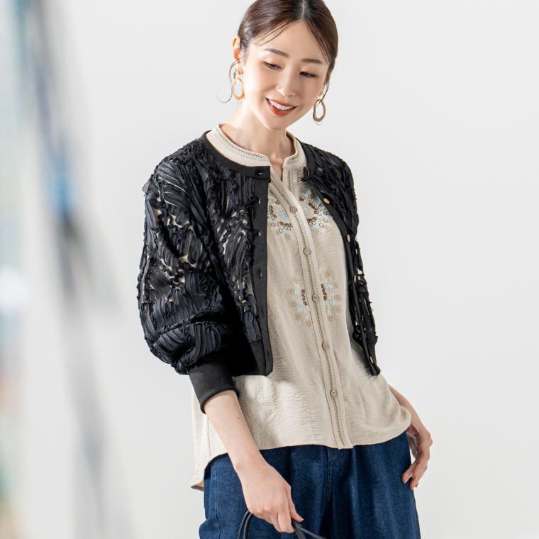 MAHARA MODERN 透かし編みレースサマーカーディガン