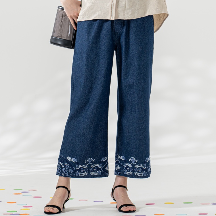 MAHARA MODERN カシミール刺繍セミワイドデニムパンツ