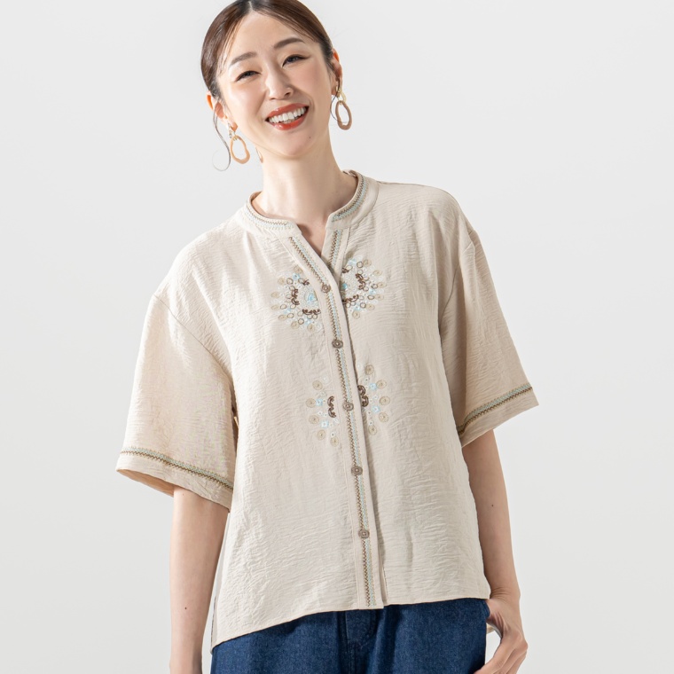 MAHARA MODERN カンタ刺繍風エスニックシャツチュニック