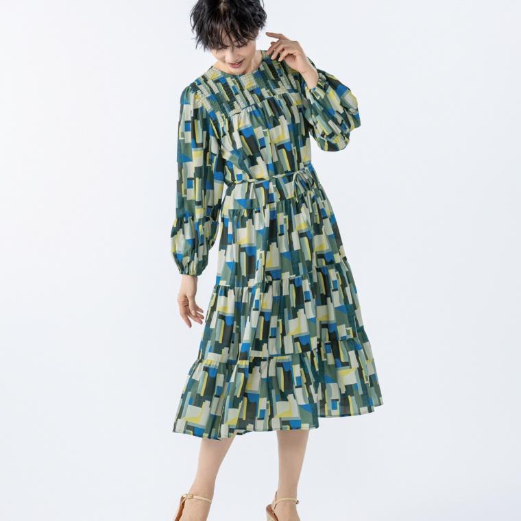 MAHARA MODERN マキシ丈プリントワンピース