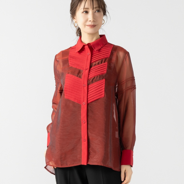 BOUTIQUE JUNKO ピンタックシアーシャツ ネット限定カラー