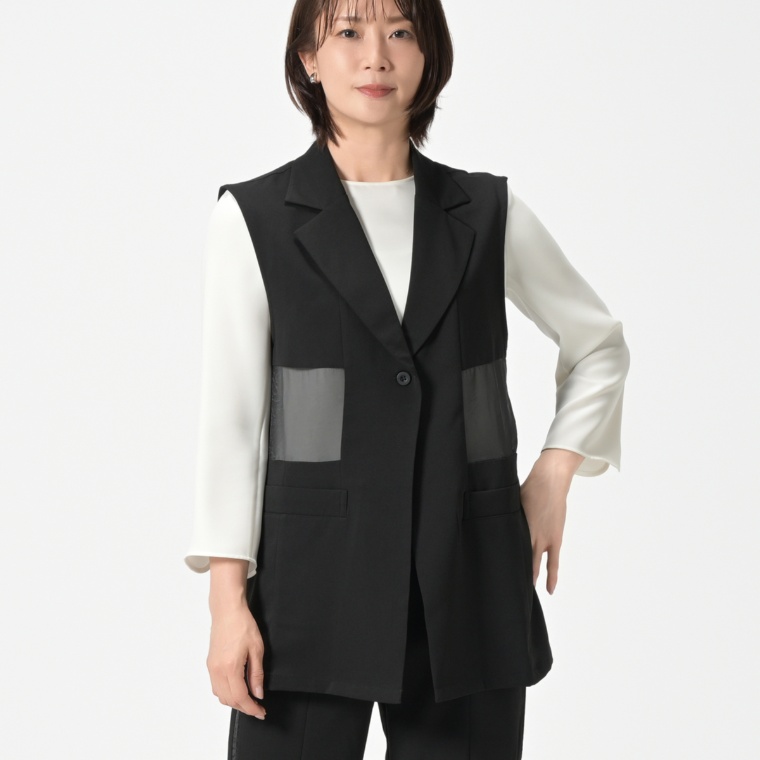 BOUTIQUE JUNKO シアー切り替えジレ