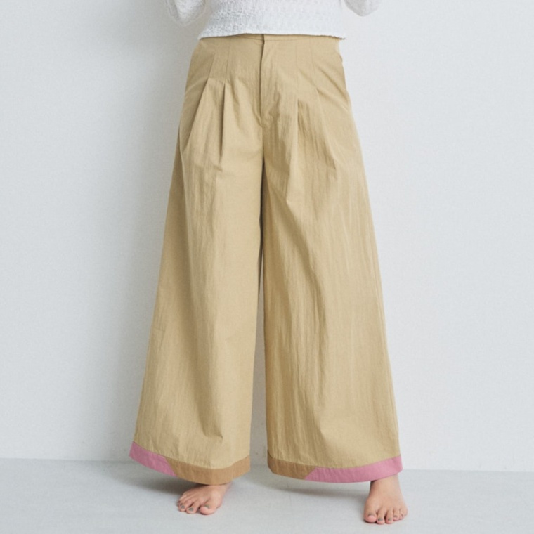 miilean 裾配色のタックワイドパンツ