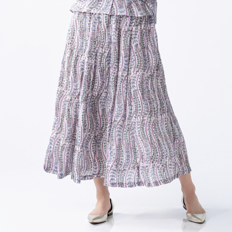 myM インド綿混ブロックプリントスカート