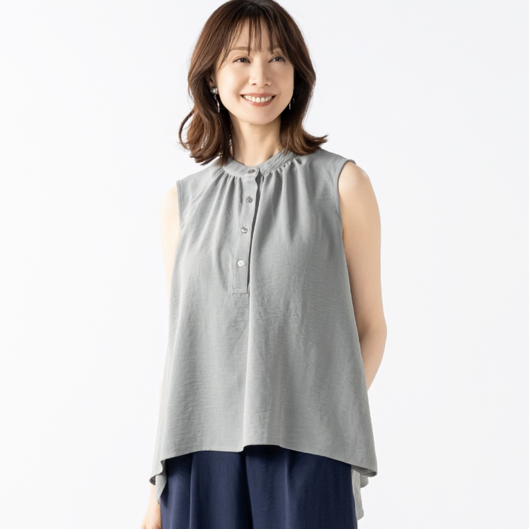 YULAX ビンテージデシン美ラインギャザートップス