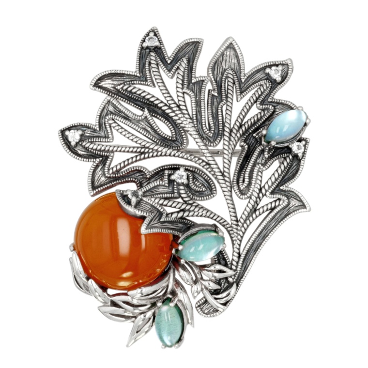 ウィリアム・モリス シルバー925 赤メノウ りんご ブローチ