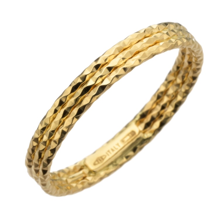 UNOAERRE 18K YG トロワライン シャイニーカット リング