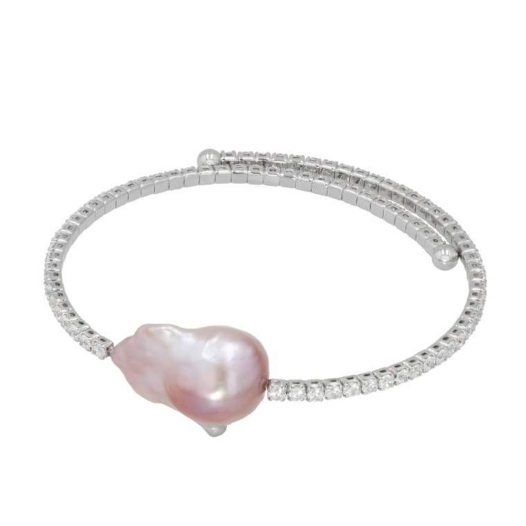 オーロラリップル真珠大粒バロック&CZ ブレスレット[エッタ]