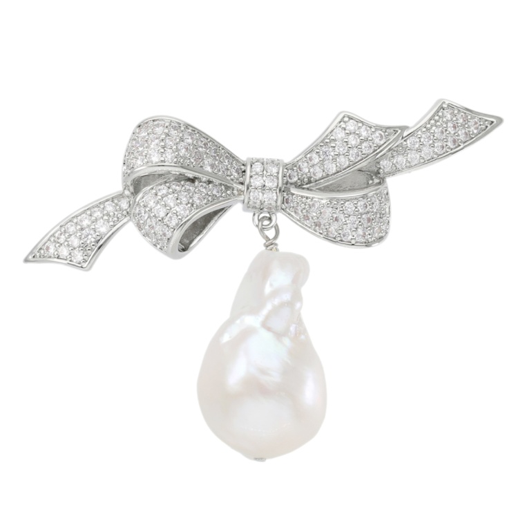 Tar Tar オーロラリップル真珠 リボン ブローチ[ルット]