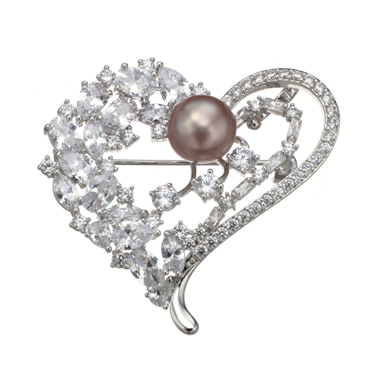 Tar Tar オーロラリップル真珠&CZ ハート ブローチ[エルシー]