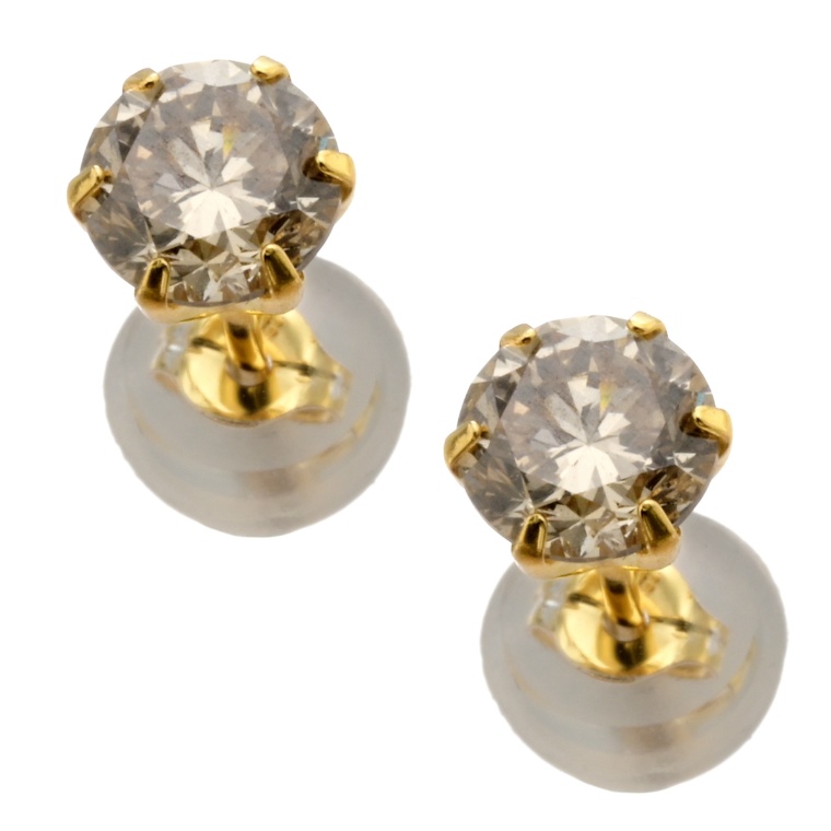 ブラウンダイヤモンド 18KYG スタッドピアス 計0.7ctUP