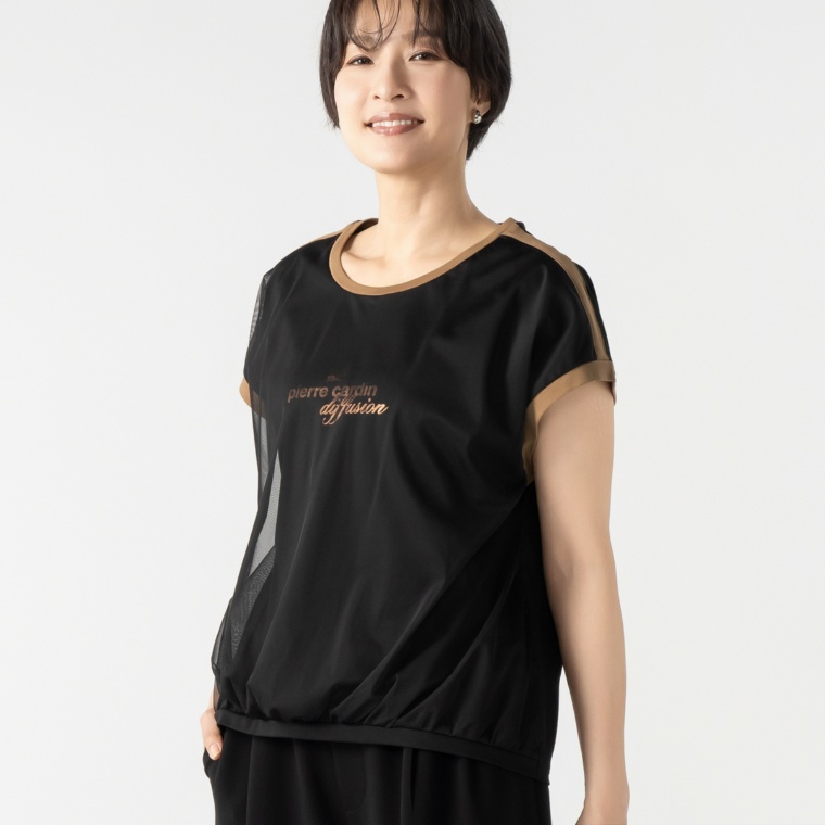 PCD フロントチュールの配色ライン フレンチスリーブプルオーバー