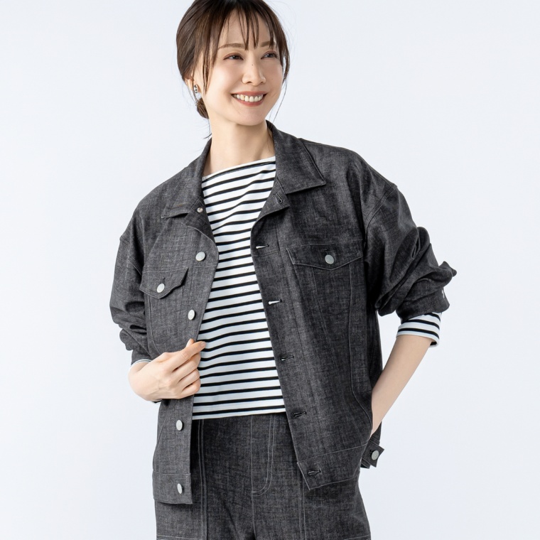 BOBSON SunSisterハイストレッチニットデニム調Gジャン