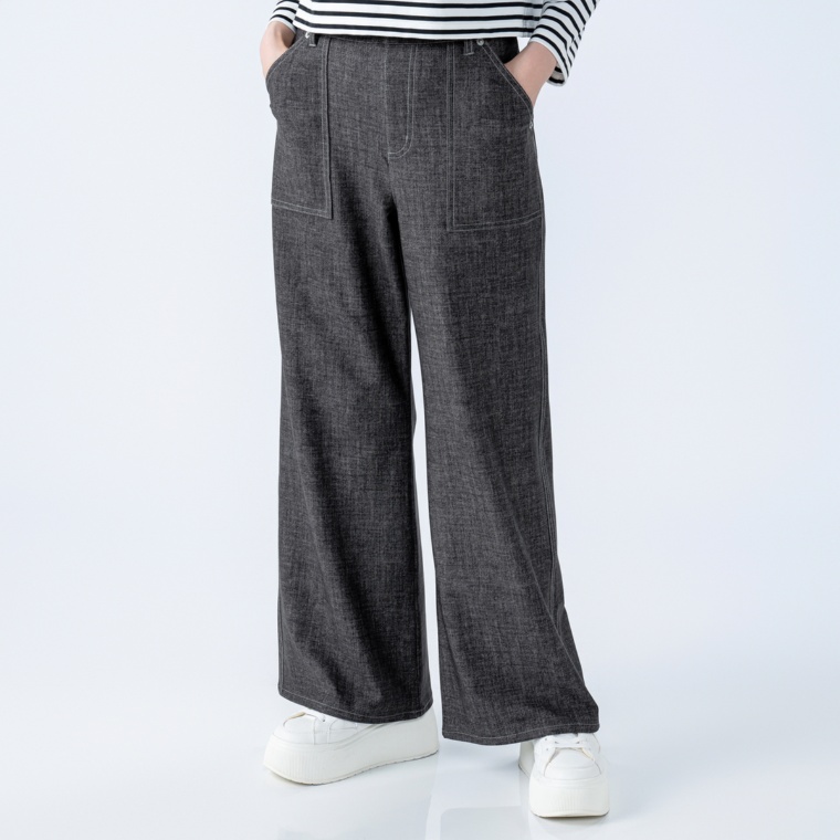 BOBSON SunSisterストレッチニットデニム調バギーパンツ