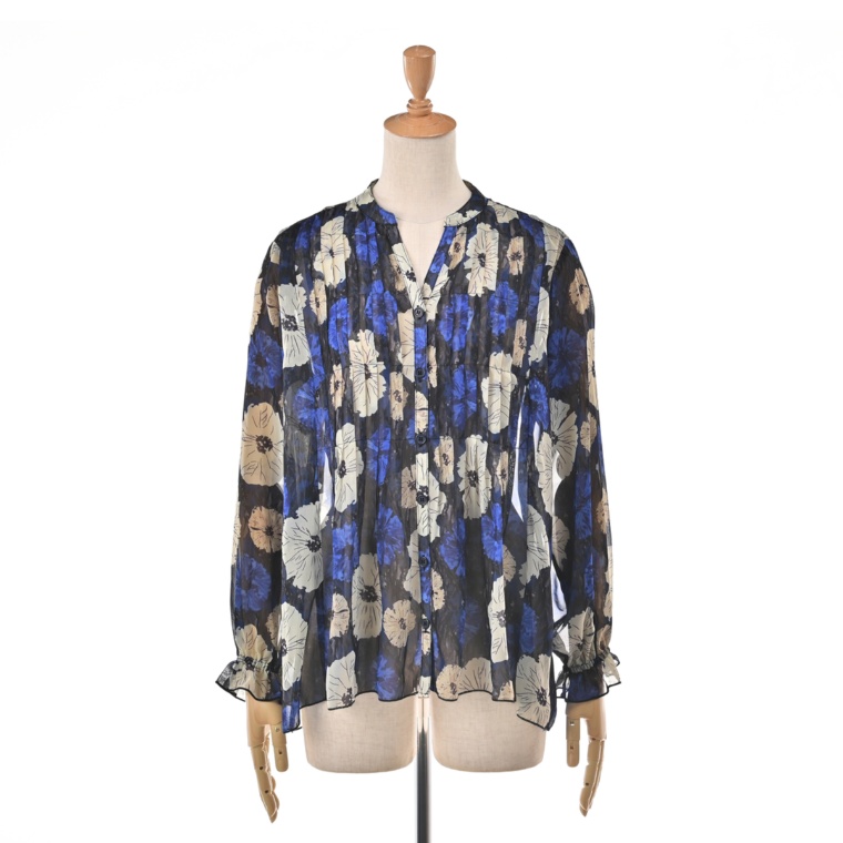 MORNMAGIE フラワープリント プリーツシアーブラウス