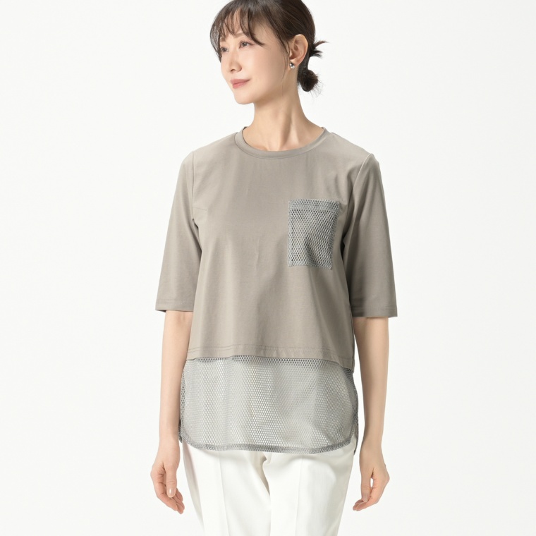 day to day シルケットとメッシュの異素材プルオーバー